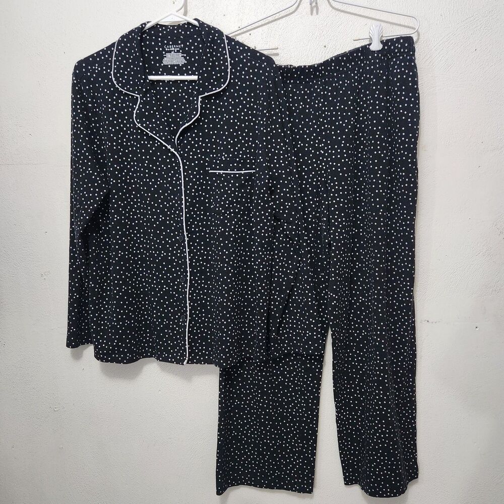 SetCabernet Pj Pajama Set L Sleepwear Black Polka Dot Long Sleeve Loungewear